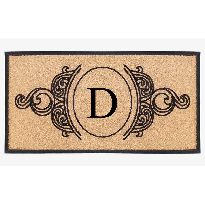 A1HC Natural Coir & Rubber Hand Flocked Large Monogrammed Doormat 30X60 Inch - D