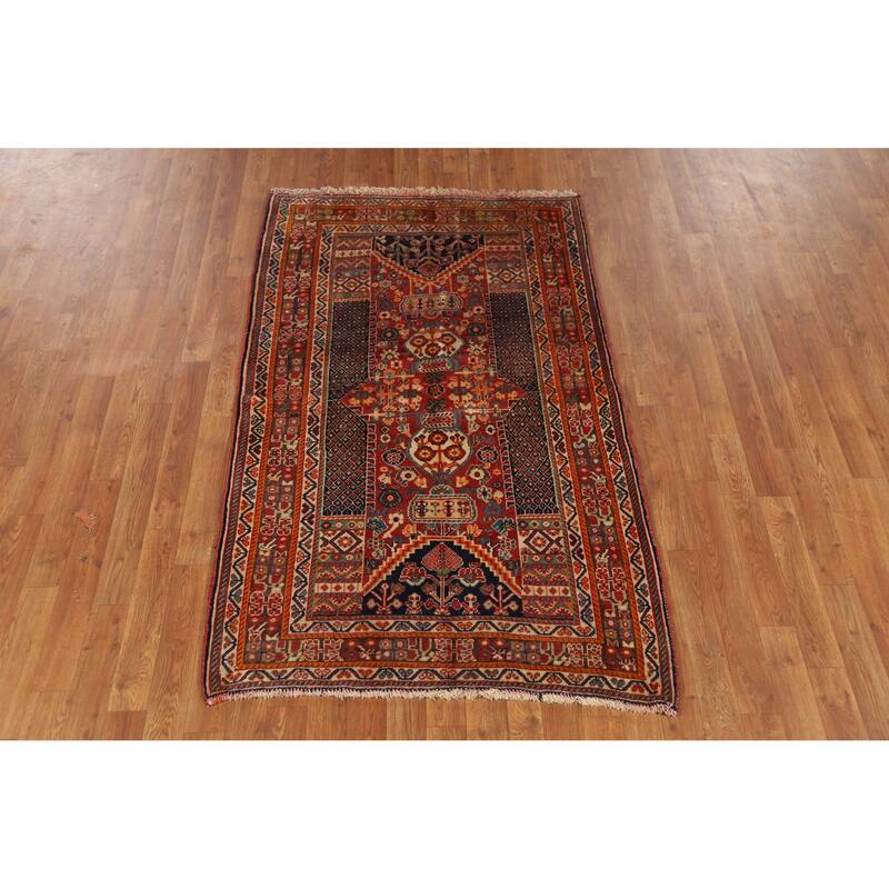 Hand Knotted Oriental 100% Wool Carpet Traditional Tribal Oranges & Rust Shiraz Area Rug - 5' 7'' X 3' 5''
