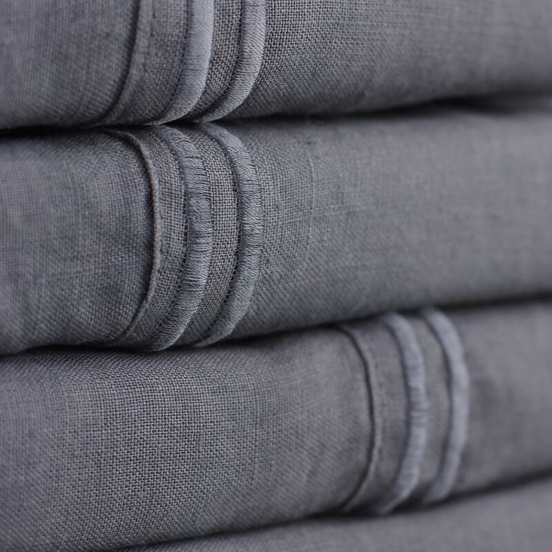 Belgian Flax Linen Collection 2 Stripe Embroidery Bed Sheet Set