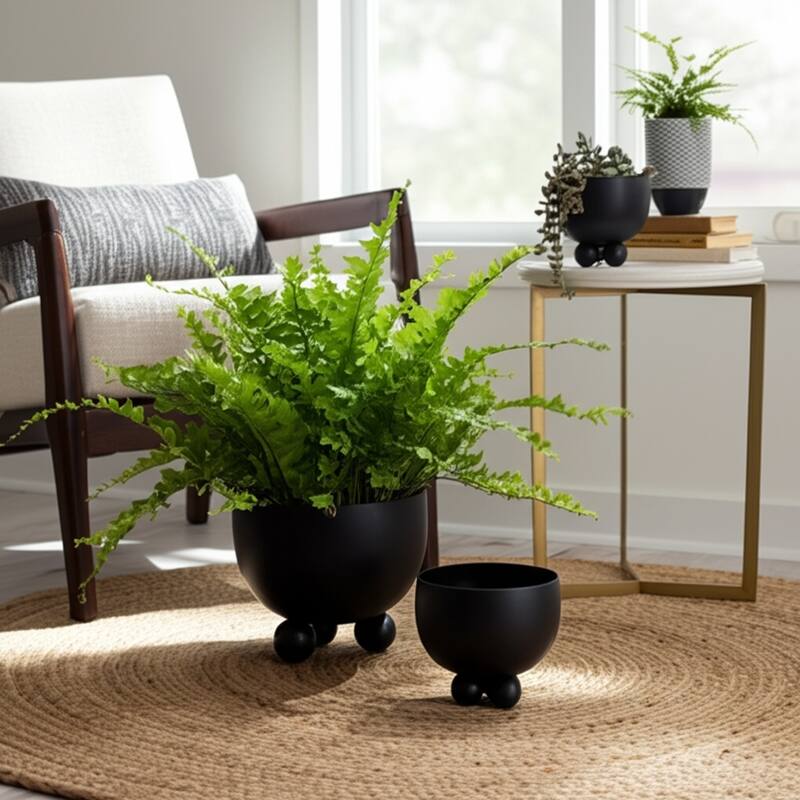 Metal Planters Modern Sleek Decorative Footed Bowl Design (Set of 2) - 10.5" x 10.5" x 9.25"