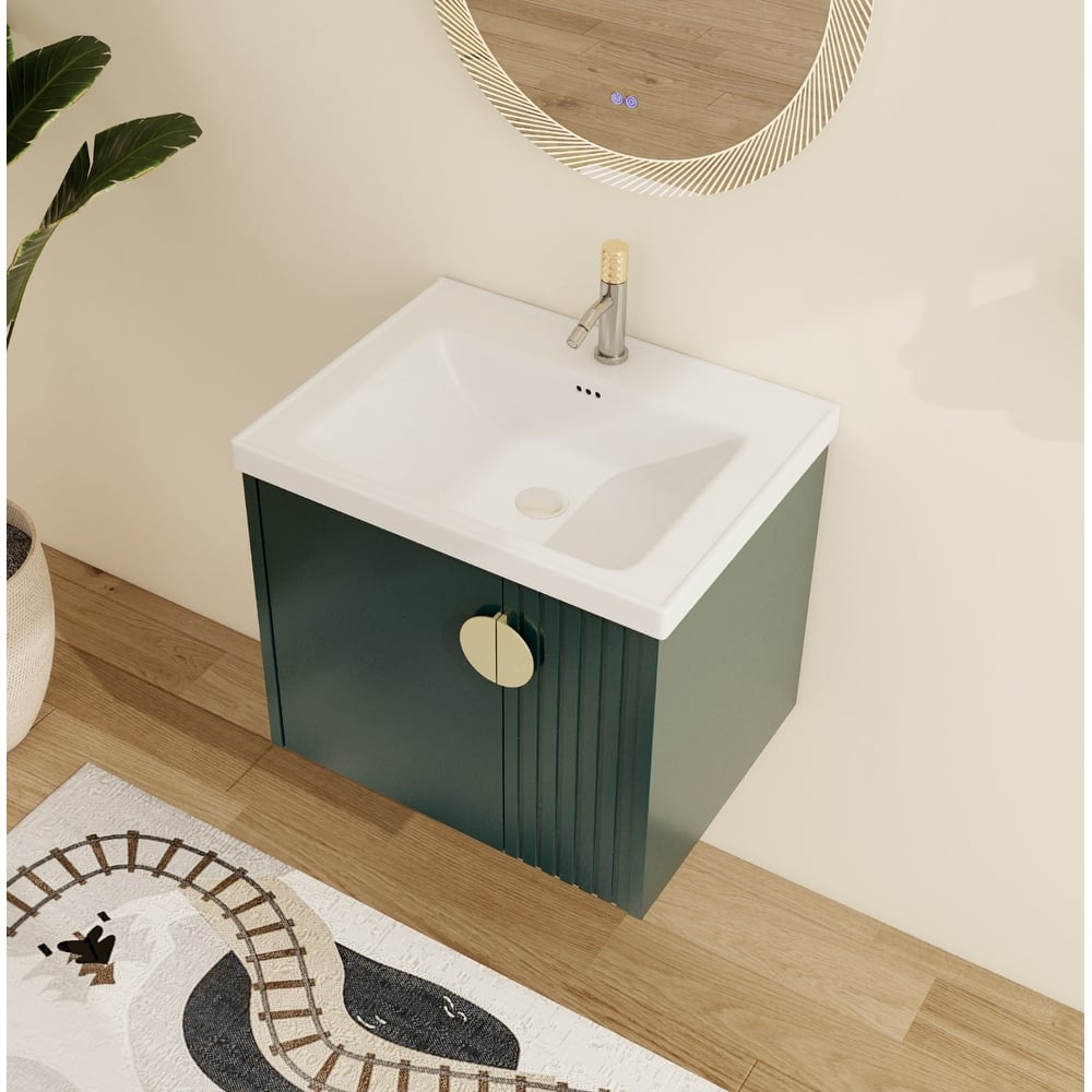 Malwee 24"/28" Floating Bathroom Vanity, Wall Mounted Bathroom Vanity with Ceramic Sink and Soft Close Door