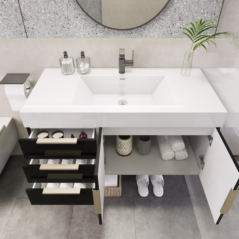 Noble 42" Wall Mounting Vanity (L Drawer) with Reinforced Acrylic Sink