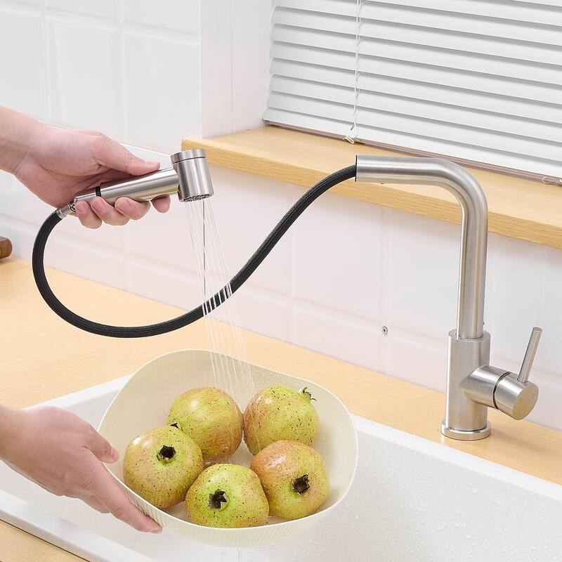 Modern Single Handle Single Hole Bathroom Sink Faucet with Pull Out Sprayer for Easy Rinsing and Cleaning