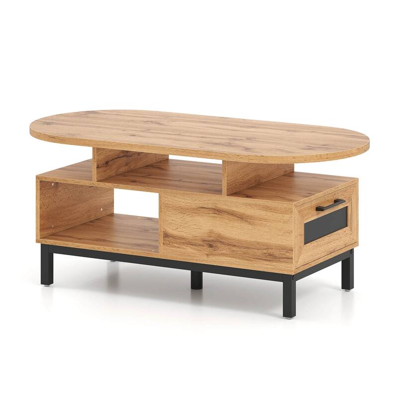 Costway 47” Oval Top Coffee Table with 4 Open Compartments & Drawer, 5 - See Details