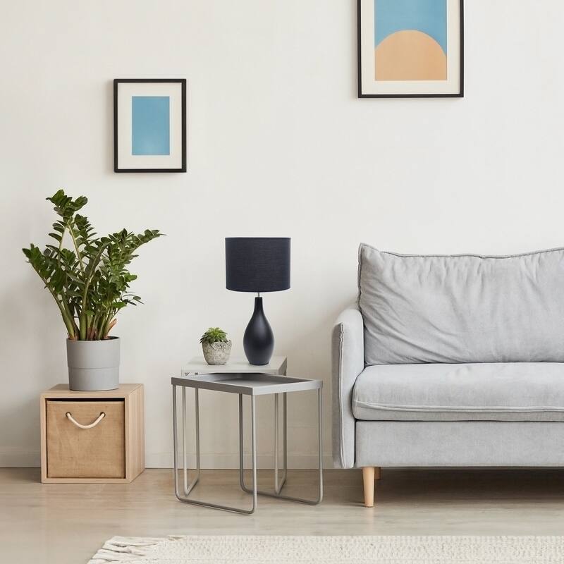 Luxury Table Lamp - Ceramic Hourglass Lamp Shade, Black Finish - Living Room Bedroom Decor