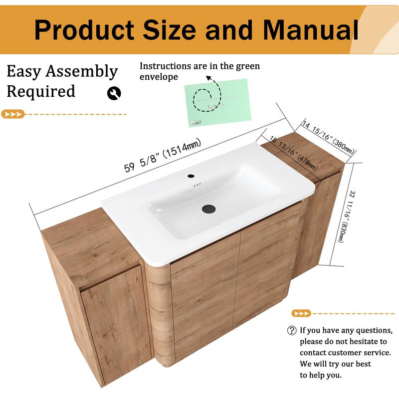 Malwee 36"/40"/48"/52"/60"/64"/84"/92" Bathroom Vanity with Sink, FreeStanding Bathroom Vanity with Door and Adjustable Shelf
