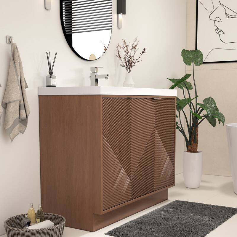 Milano 42" Freestanding (R) Bathroom Vanity with White Acrylic Sink