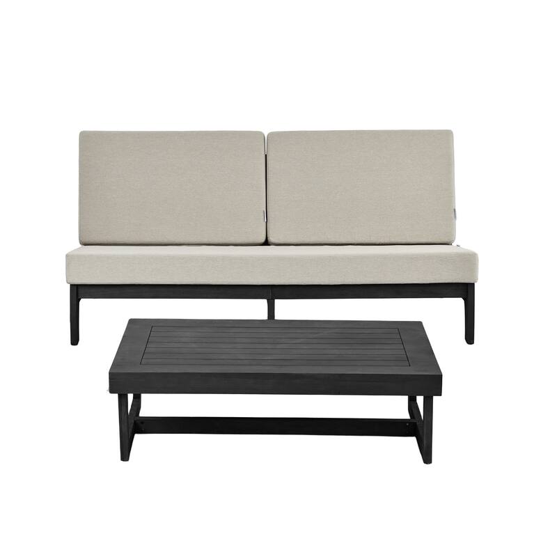 3-Seat Outdoor Sofa Set with Solid Wood Coffee Table, Weather-Resistant Cushions