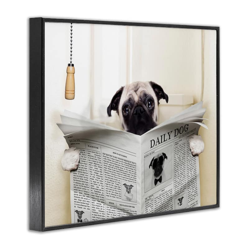 Stupell Pug Reading Newspaper Framed Giclee Art