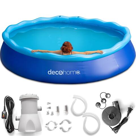 Deco Home 12'x30" Inflatable Pool with Filter Pump and Air Compressor