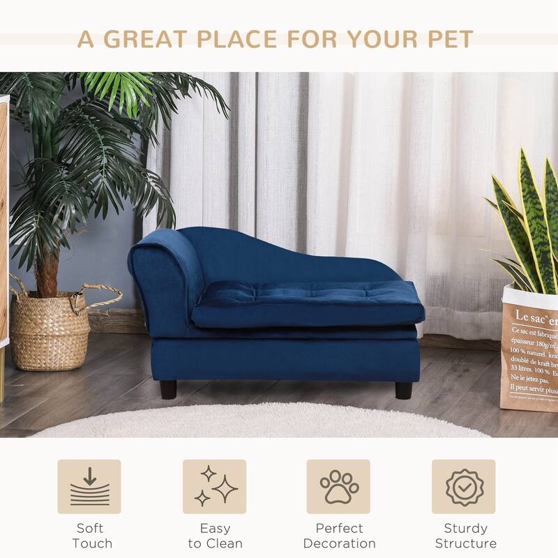 Luxury Fancy Dog Bed for Small Dogs with Hidden Storage, Small Dog Couch with Soft 3" Foam, Dog Sofa Bed - Blue