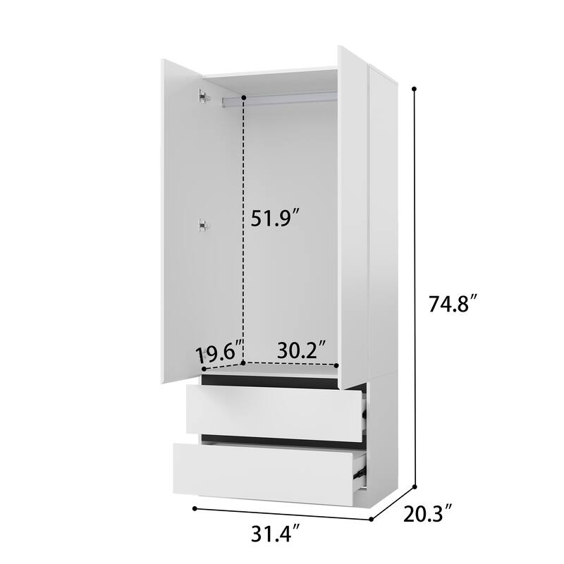 75" Large Modular Armoire Wardrobe Closet with 6 Drawers, Clothes Organizer Closet with Storage Shelves
