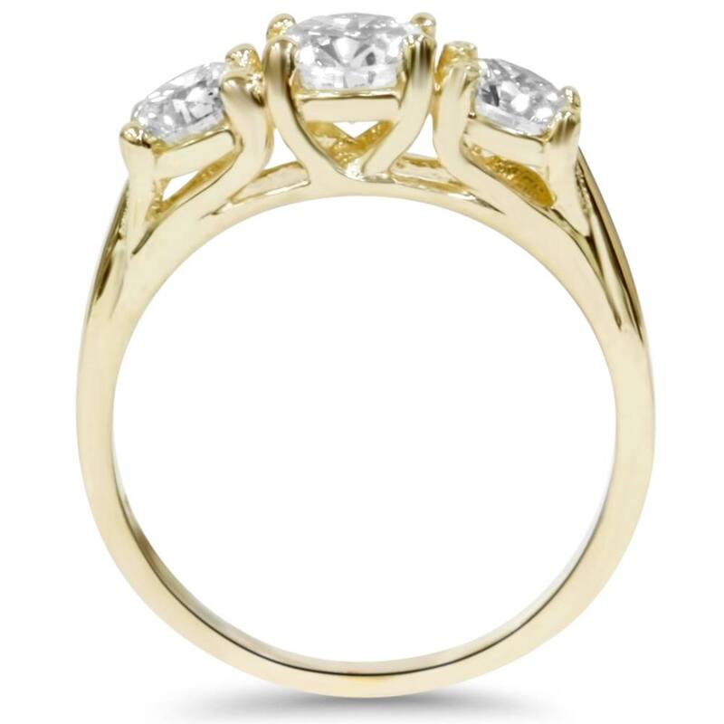 1 3/4ct Three Stone Trellis Diamond Engagement Anniverary Ring Yellow Gold