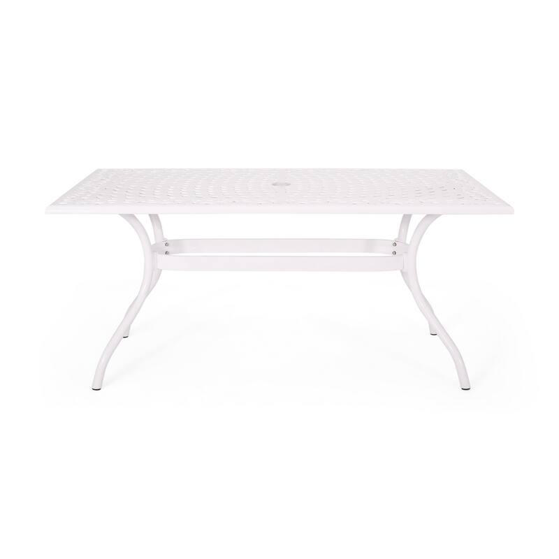 Toni Table, 67 Inch Rectangular Lattice Top, Saber Legs, White Aluminium