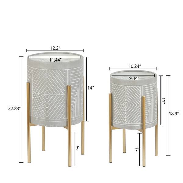 Light Grey Metal Cachepot Planters with Gold Metal Stands (Set of 2 ...