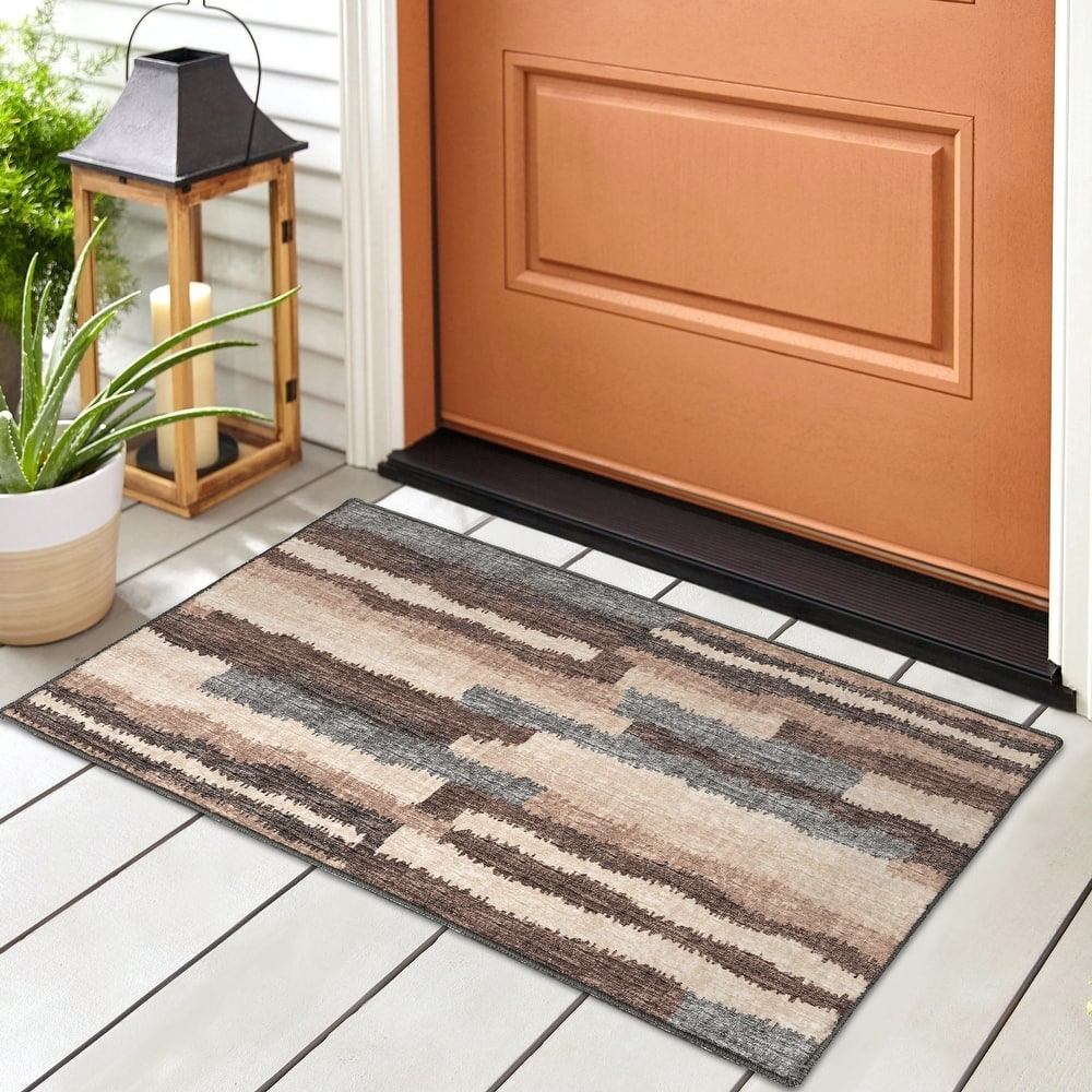 Indoor/ Outdoor Addison Bravado Abstract Striped Washable Area Rug