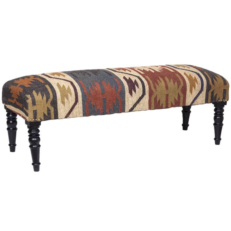 HERAT ORIENTAL Handmade Kilim Upholstered Wooden Bench - 48" W x 16" L x 18" H