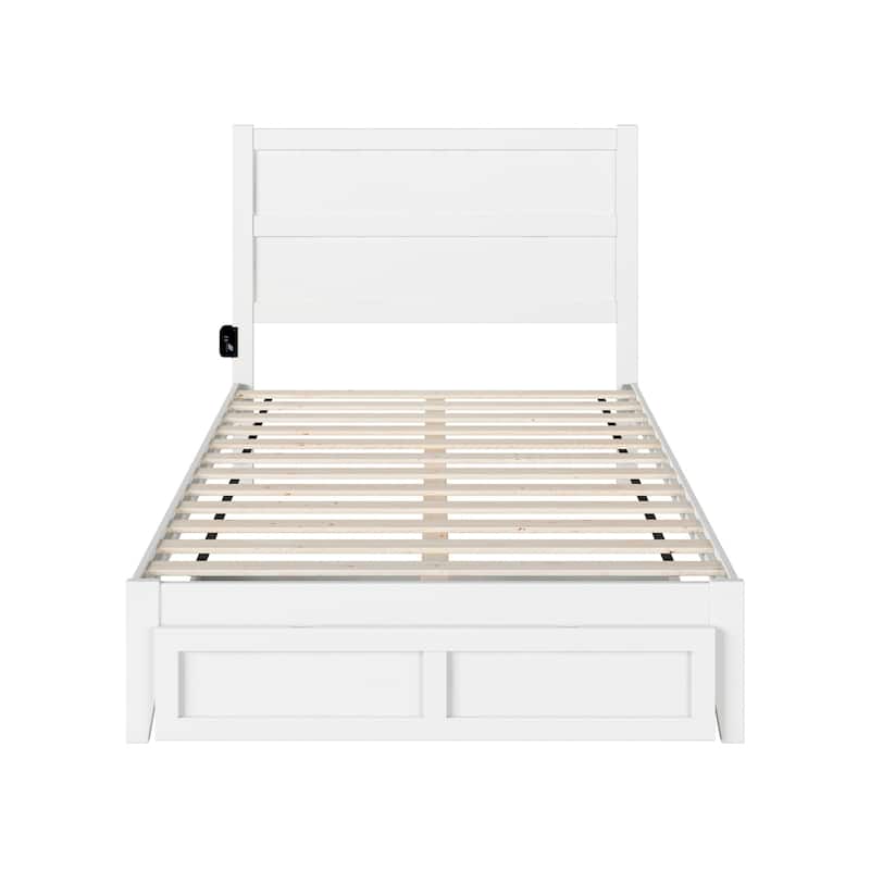 Full Size Bed with Storage Drawer - Contemporary Platform Bed Frame, White Finish