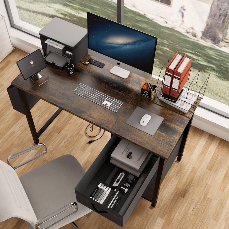 Office Desk Study Desk Company Computer Desk Game Table Vanity Table Home Desk with Power Outlet, 3 Drawers and Side Pocket