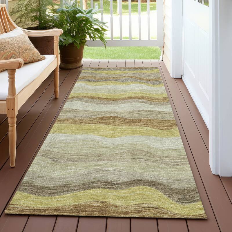 Machine Washable Indoor/ Outdoor Ombre Stripes Chantille Rug - Wheat - 2'3" x 7'6"
