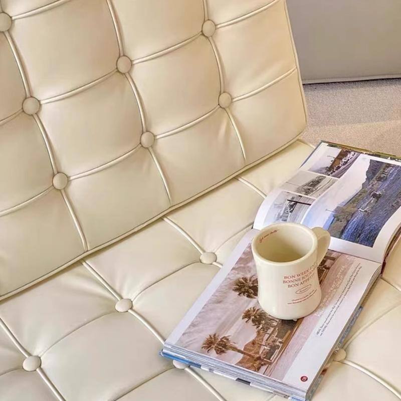 Mid Century Tufted Top Grain Leather Upholstered Lounge Chair