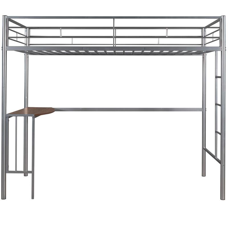 Industrial Metal Twin Loft Bunk Bed Steel Frame w/Desk, Twin Loft Bed