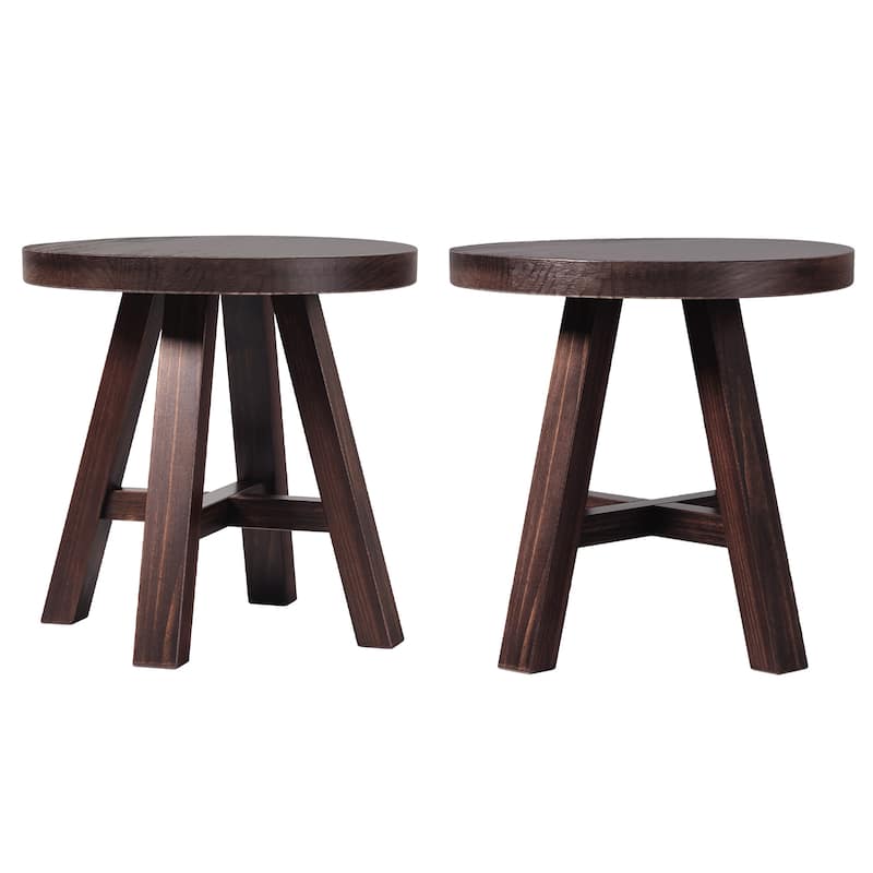 Walker Edison Modern Farmhouse Circle Solid Wood Side Table (Set of 2)
