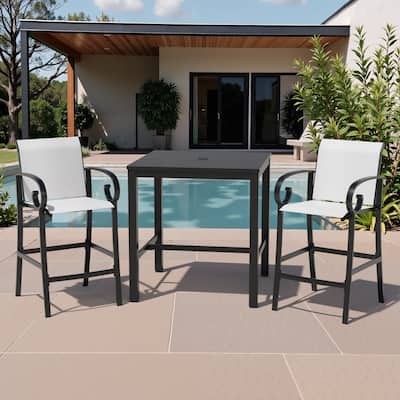 3/5-Piece Patio Aluminum Sunbrella Textilene Sling Swivel Bar Stools and Table Set