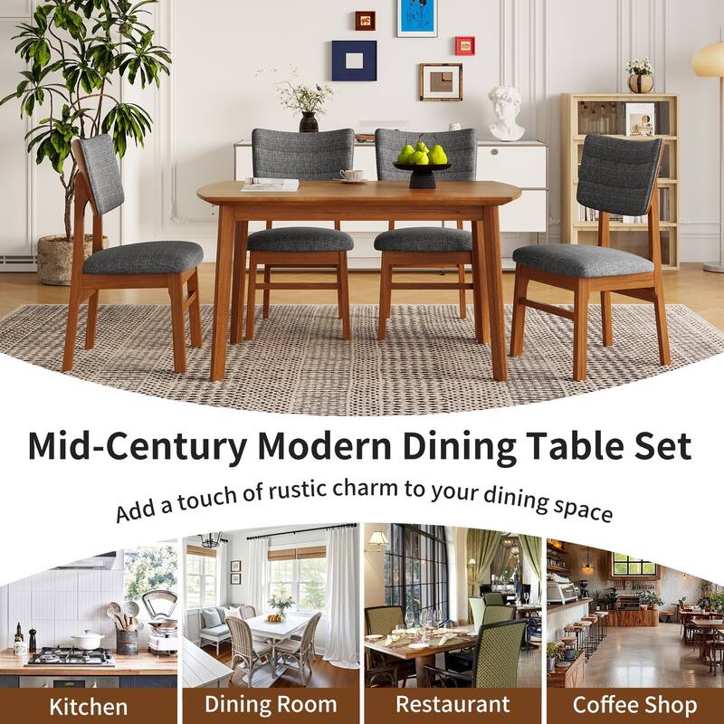 Solid Wood 5 Piece Dining Set with Upholstered Chairs, Mid-Century Style Table Set for Kitchen, Space Saving