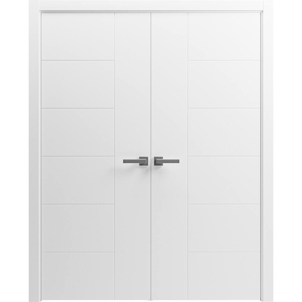 Interior Solid French Double Doors / Mela 0716 Painted White / Wood Interior Solid Panel Frame / Closet Bedroom Modern Doors