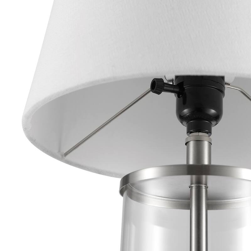 Maya 20 in. Fillable Clear Glass Table Lamp with White Linen Shade