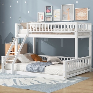 2 IN 1 Twin XL over Queen Bunk Bed with Ladder and Guardrails
