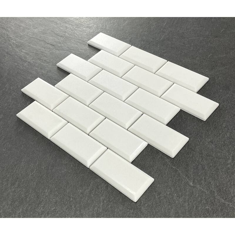 2" x 4" Brick Pattern Marble Mosaic Tiles with 1/4" Bevel Edge - Case (5 Sheets)