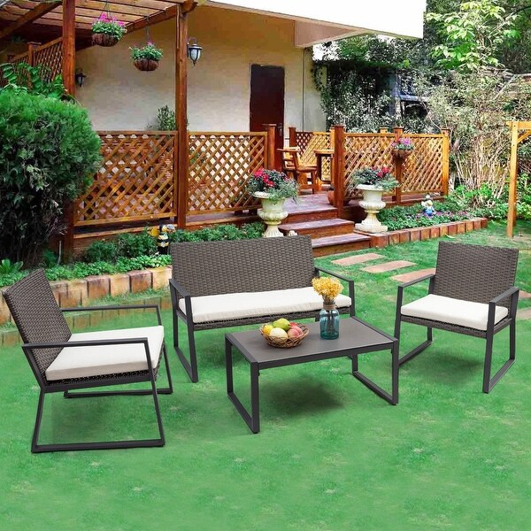 Shop Costway 4PCS Rattan Patio Furniture Set Wicker ...
