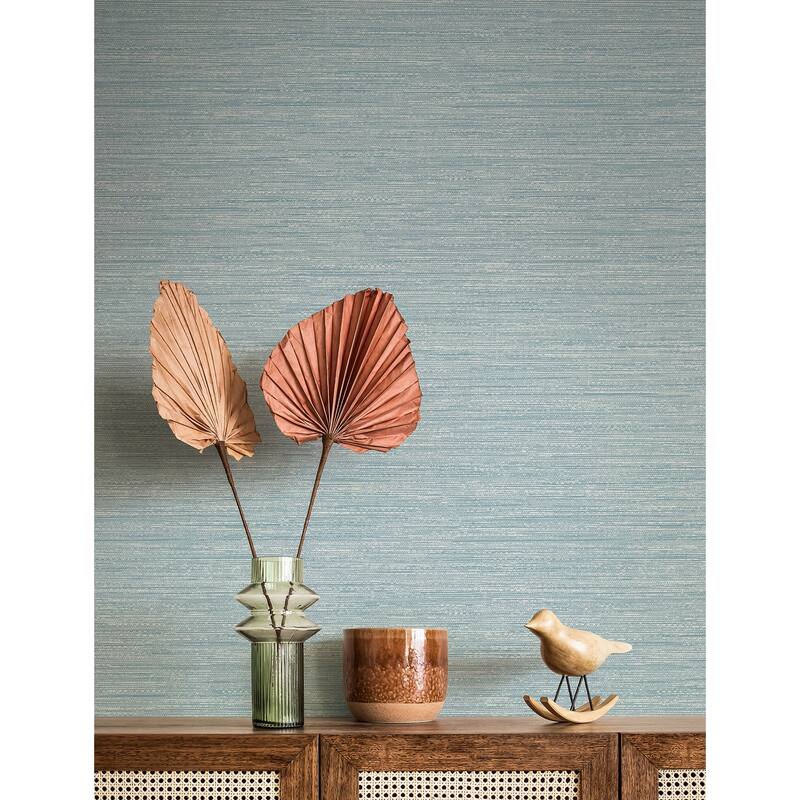 A-Street Prints Sheehan Light Blue Faux Grasscloth Wallpaper