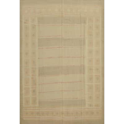Hand Woven Oriental 100% Wool Carpet Southwestern Tribal Beige & Ivories Kilim Area Rug - 9' 10'' X 7' 10''