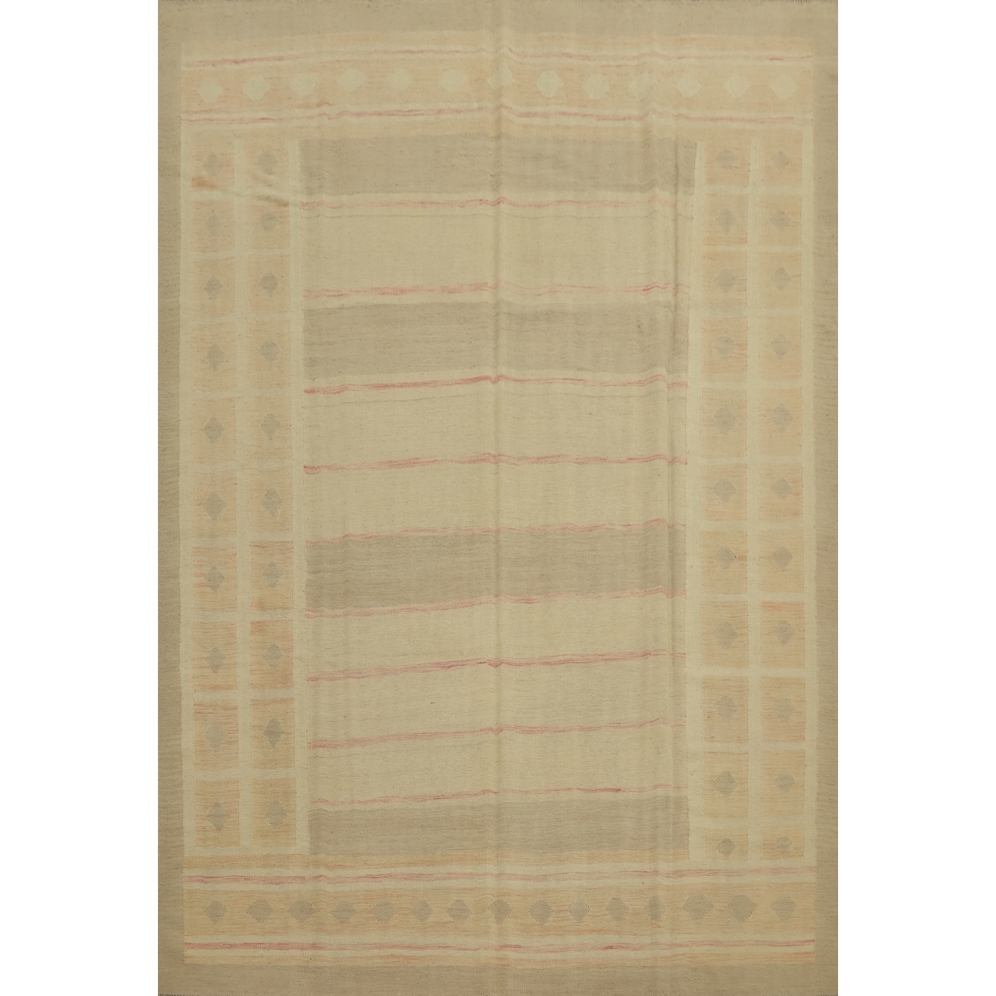 Hand Woven Oriental 100% Wool Carpet Southwestern Tribal Beige & Ivories Kilim Area Rug - 9' 10'' X 7' 10''