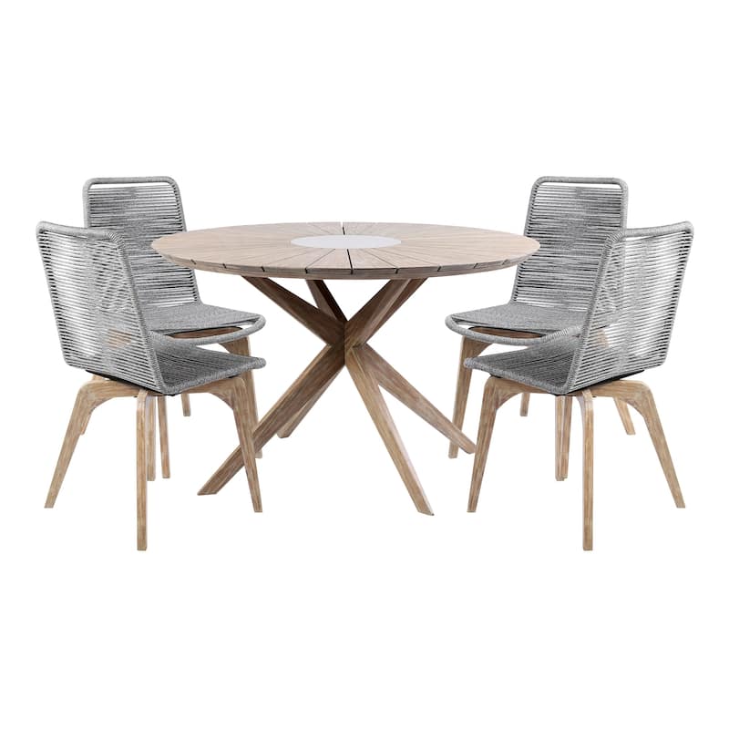 Oasis and Island 5 Piece Eucalyptus and Concrete Outdoor Patio Dining Set - Dark Grey Chairs/Light Table