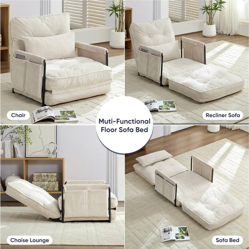 Mixoy Muti-Functional Folding Floor Sofa Bed,Lazy Sofa with Pillows,6 Position Adjustable Backrest-2+1