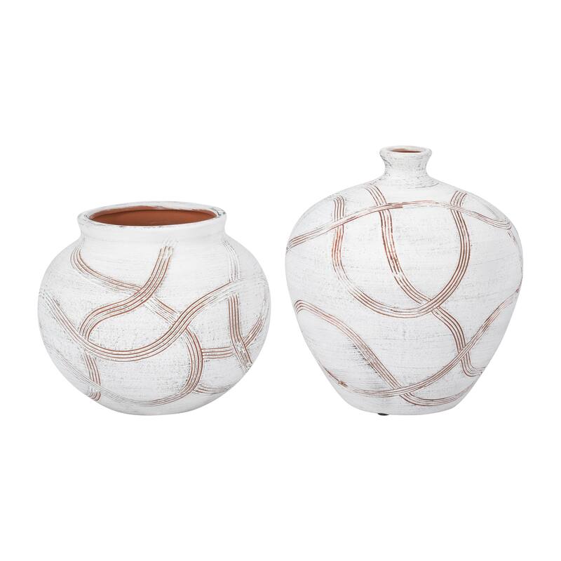Sagebrook Home Natural Textured Ceramic Round Global Vase, White,