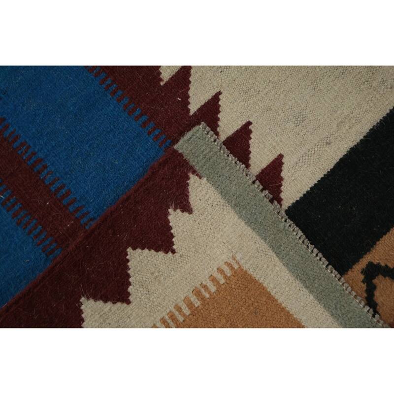 Hand Woven Oriental 100% Wool Carpet Southwestern Tribal Beige & Ivories Kilim Area Rug - 15' 2'' X 7' 11''