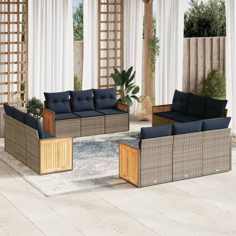 vidaXL 12 Piece Patio Sofa Set with Cushions Gray Poly Rattan - 21.7 x 24.4 x 27.2