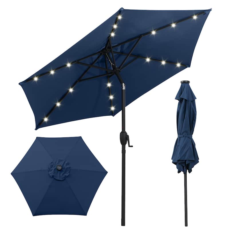 Polyester LED Patio Umbrella with Tilt and Crank Handle