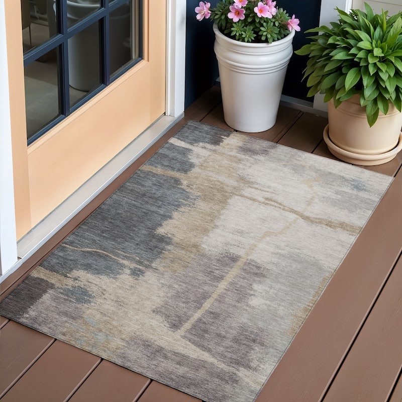 HomeRoots Abstract Transitional Rectangle Outdoor Rug - 3' x 5'