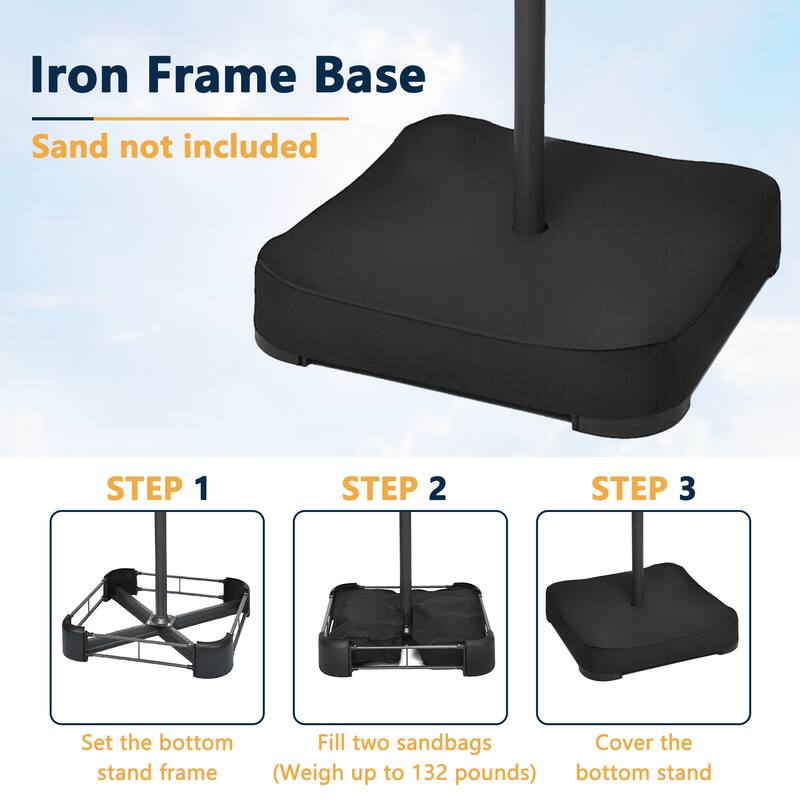 Clihome 15Ft Outdoor Solar Lights Rectangular Crank Market Umbrella, with Base