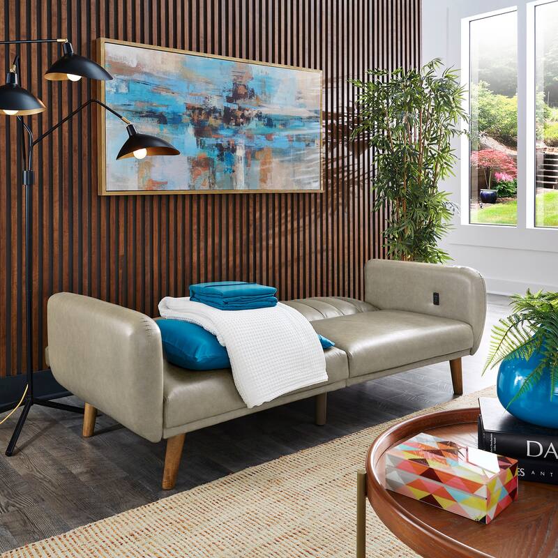 Sogndal Upholstered Convertible Split-Back Futon Sofa Bed with USB Charging Ports by iNSPIRE Q Modern