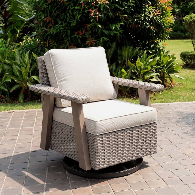 Cozywor Wicker Patio Outdoor Rocking Chair Swivel Lounge Chair