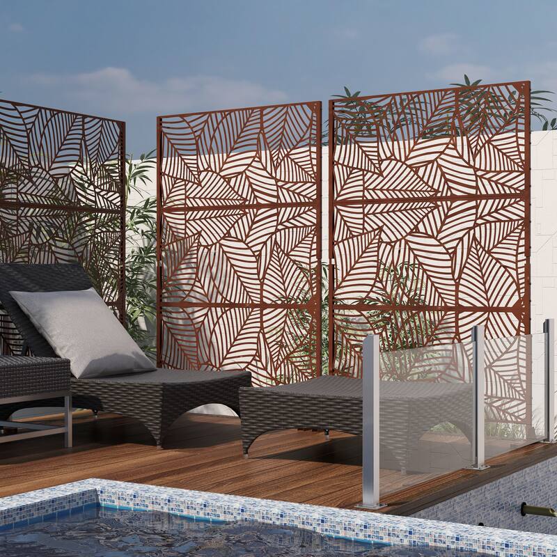 75'' x 47'' Privacy Metal Screen Fence Panel Leaf Blade Pattern