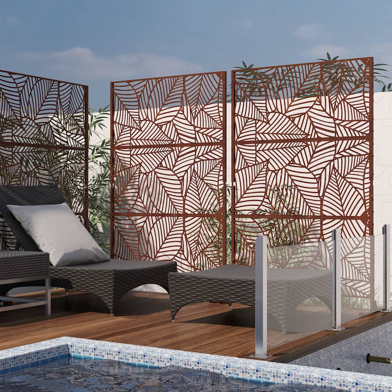 Outdoor Privacy Screen with Stand for Patio Garden Metal Fence