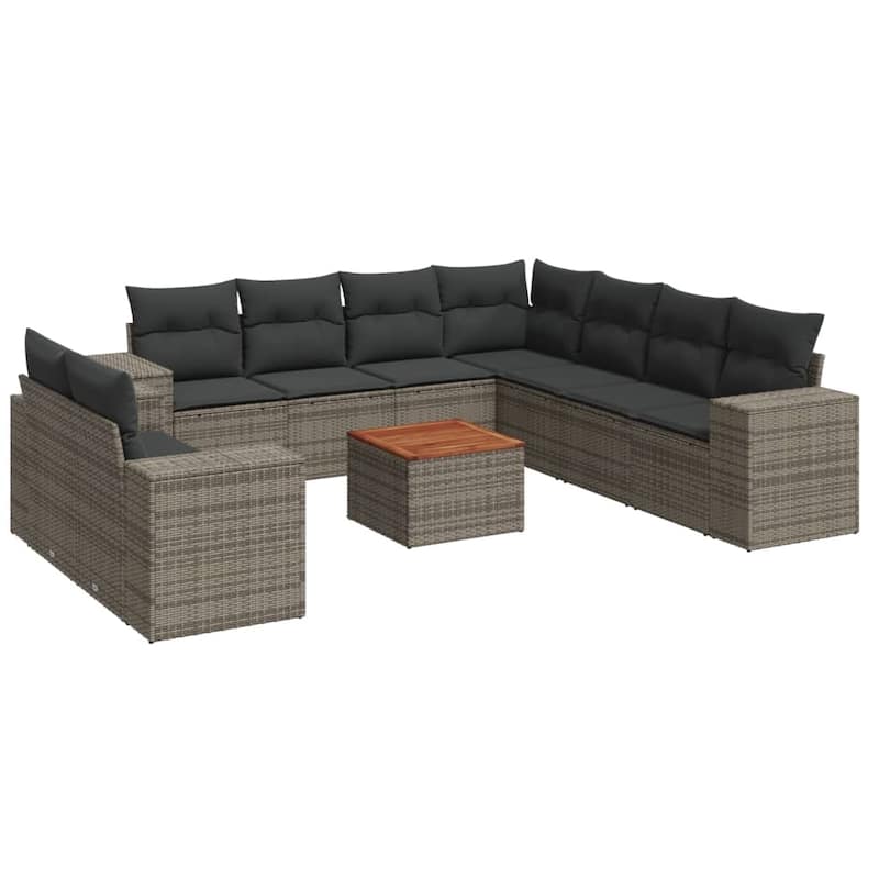 vidaXL Patio Sofa Set with Cushions Outdoor Furniture 10 Piece Poly Rattan - 21.7 x 21.7 x 14.6